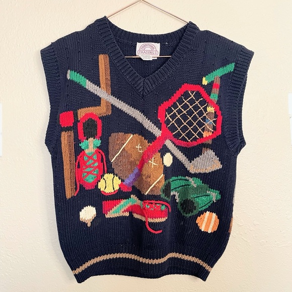 Traditional Trading Co. Sweaters - Vintage Traditional Trading Co Hand Knit Sports Sweater Vest Medium 100% Cotton